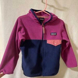 Patagonia Kids' Fleece Hoodie in Pink and Navy